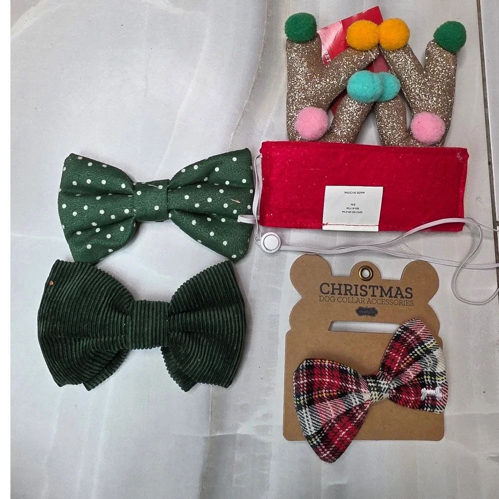 Mud Pie Target Christmas Dog Collar Accessories Bows and Reindeer Antlers Set A2